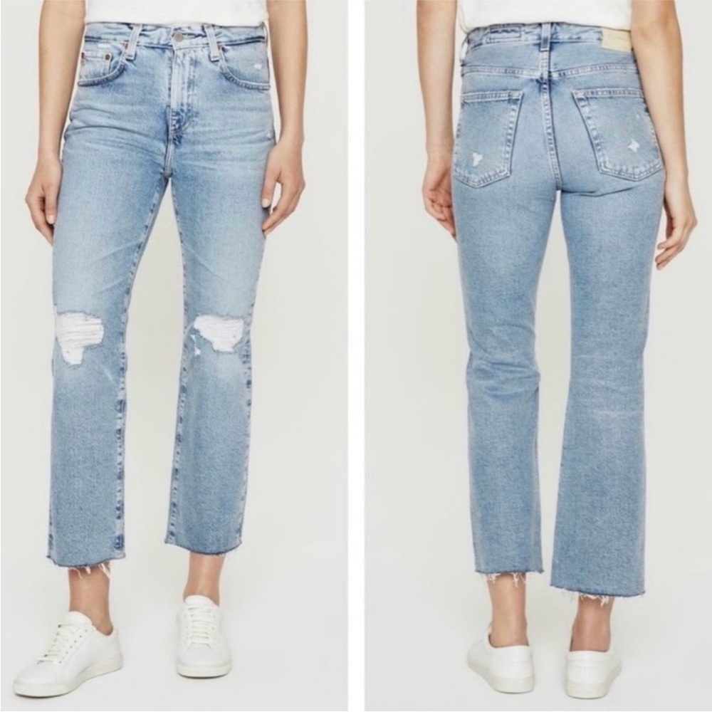 Ag Adriano Goldschmied Kinsley Jeans High Rise Pop Crop Distressed Ankle Size 30